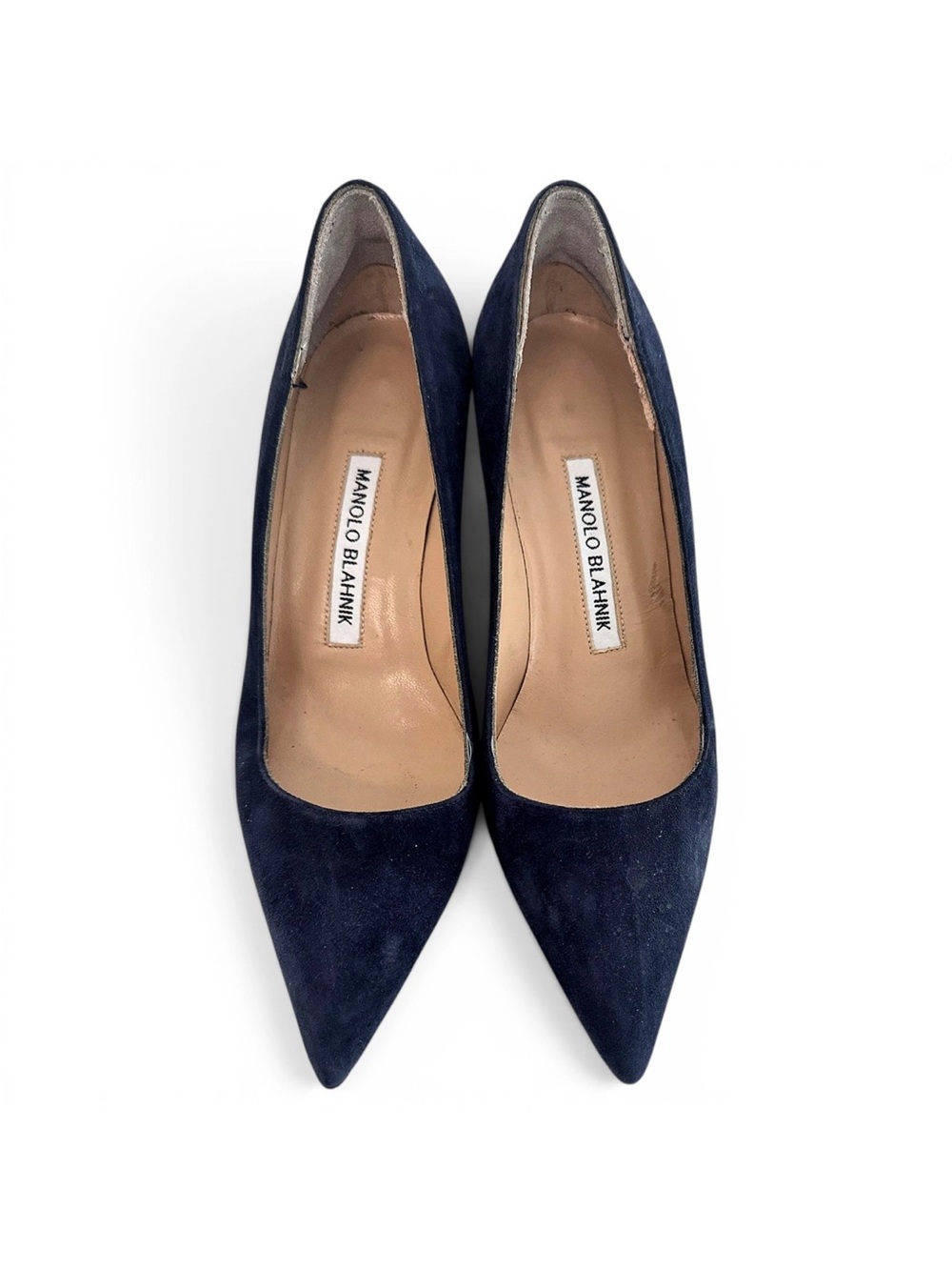Manolo Blahnik Navy Suede Pointed-Toe Pumps